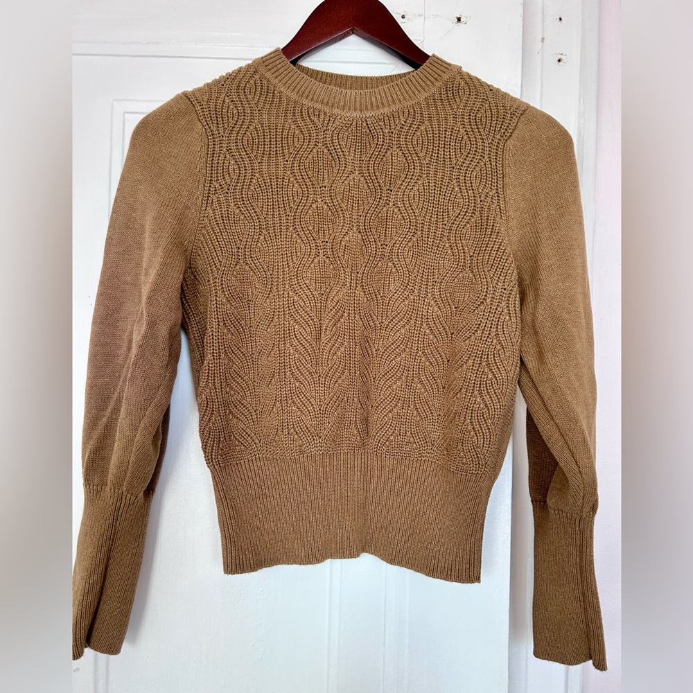 Margaret O'Leary Brown Knit Textured Puff-Sleeve Sweater - Picture 2 of 7